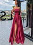 A Line Satin Backless Slit Prom Dresses LBQ1184